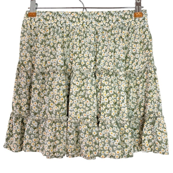 Floral Skirt Womens Size Small Medium Green Tiered Mini Sunflower Daisy - Picture 2 of 6